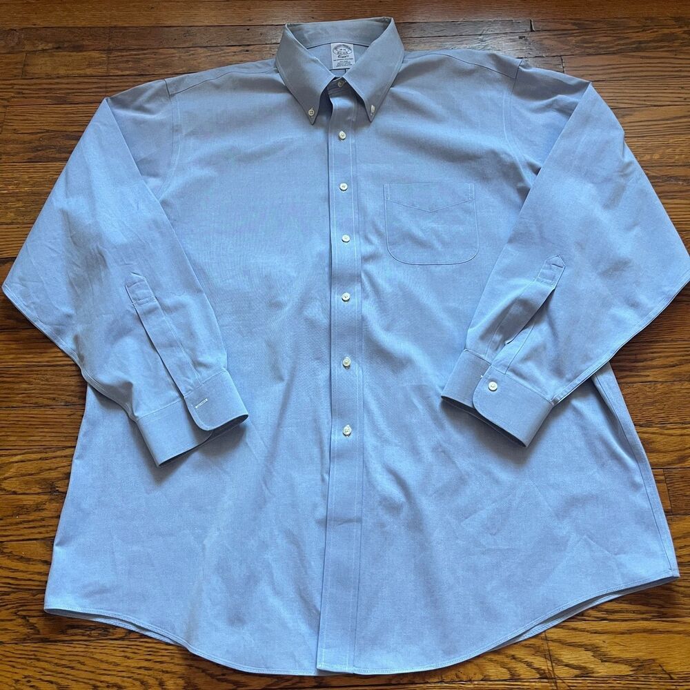 Brooks Brothers 18-35 Classic Fit Non-Iron Supima Cotton Blue Dress Button Shirt
